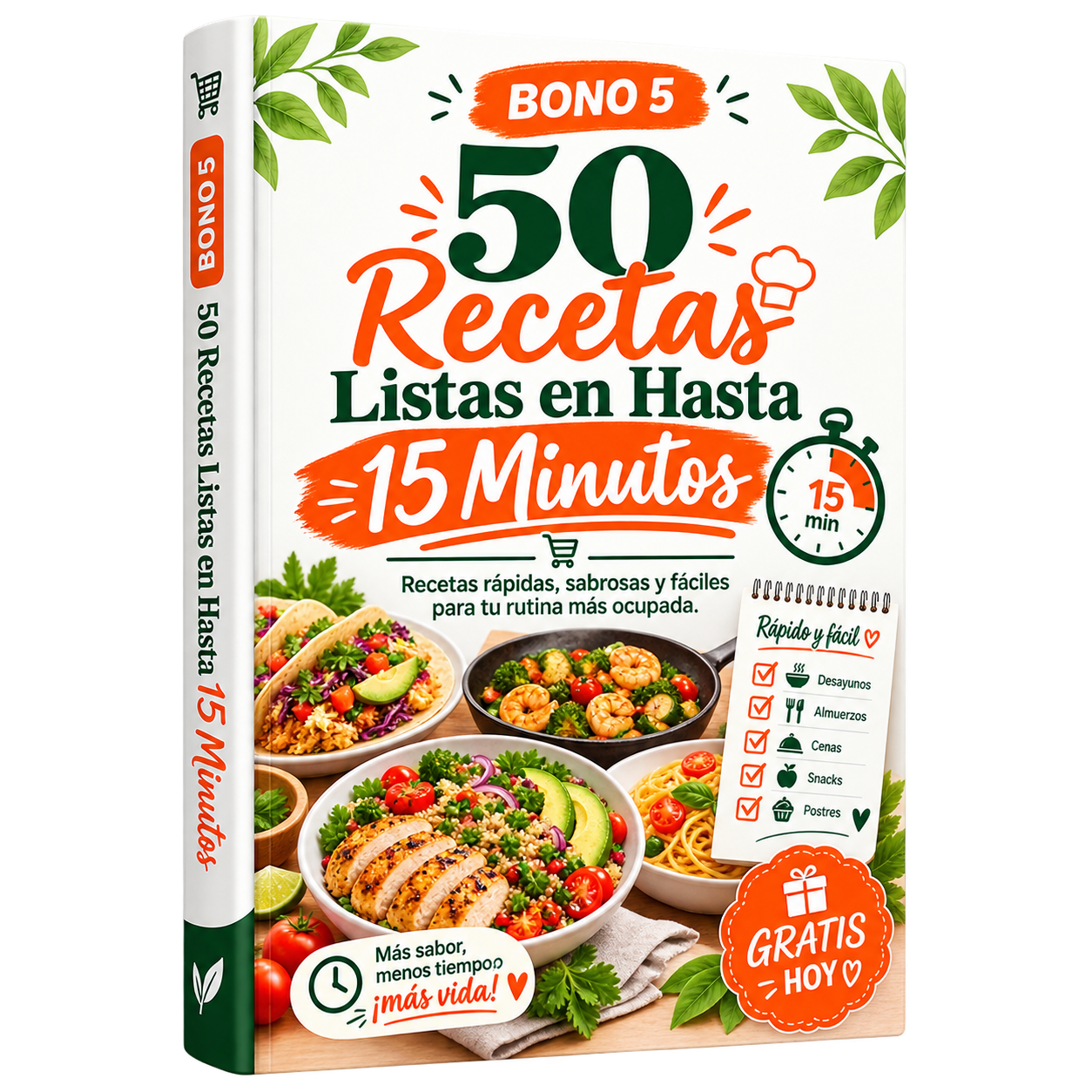 Portada del BONO 5: 50 Recetas Listas en Hasta 15 Minutos